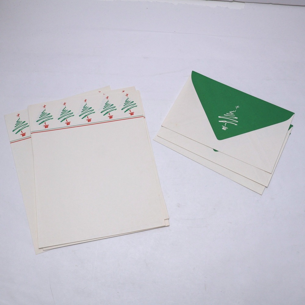 Vintage Christmas Tree Stationery Holiday Letter Paper & Envelopes 80s 90s Retro